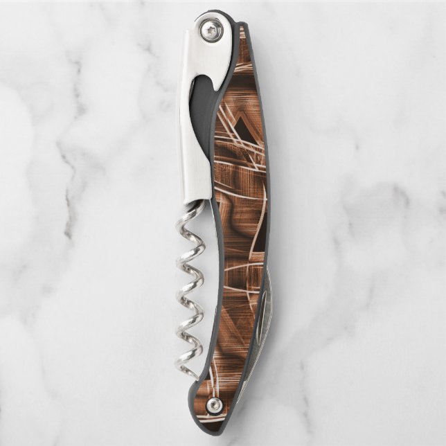 Durch Relief hervorgehobene braune, gekrümmte Bänd Kellnermesser (Vorderseite)