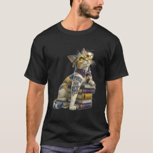 Durchblättere die Seiten Niedliche Bücherwurmkatze T-Shirt