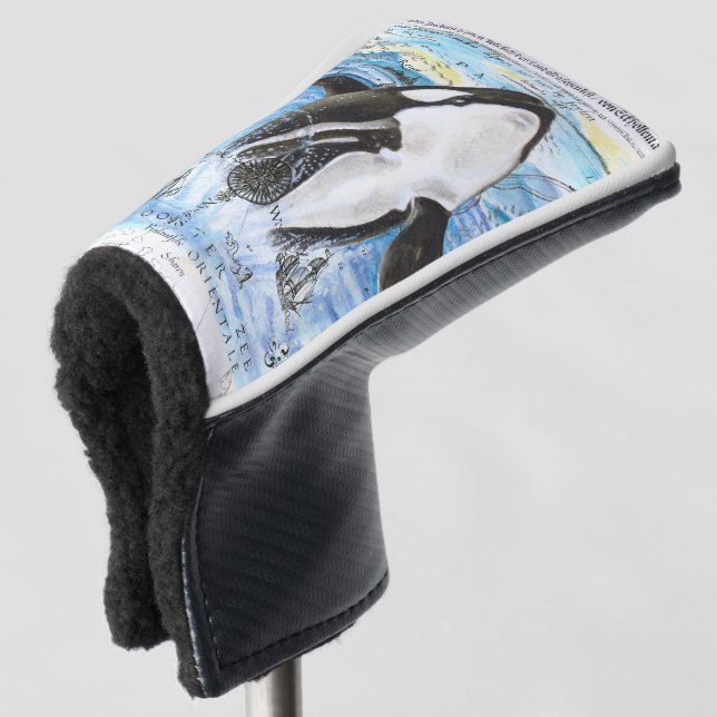 Durchbrechen der Schwertwal-alten Karte Golf Headcover (3/4 Vorderseite)
