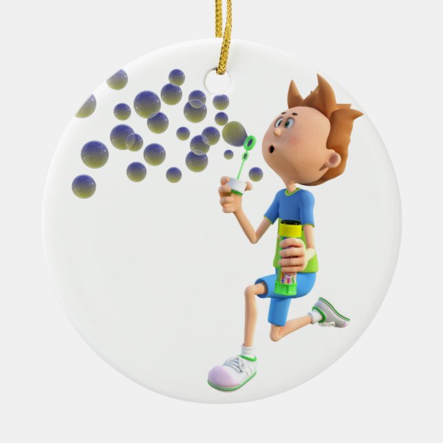 Durchbrennenblasen des Cartoonjungen Keramik Ornament (Vorne)