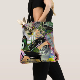 Durcheinander von Designobjekten und Symbolen mit  Tasche