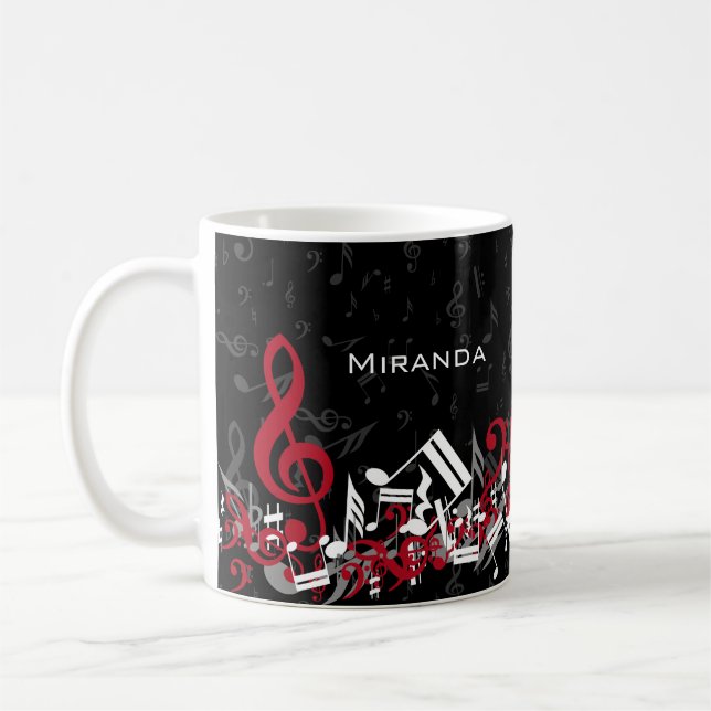Durcheinandergebrachter Musiknoten rotes Graues Kaffeetasse (Links)