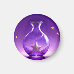 Durchsichtige lila Vase mit Stern unter einer Kupp Magnet