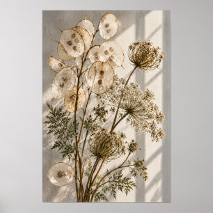Durchsichtige Samenkapseln und getrocknete Wildblu Poster