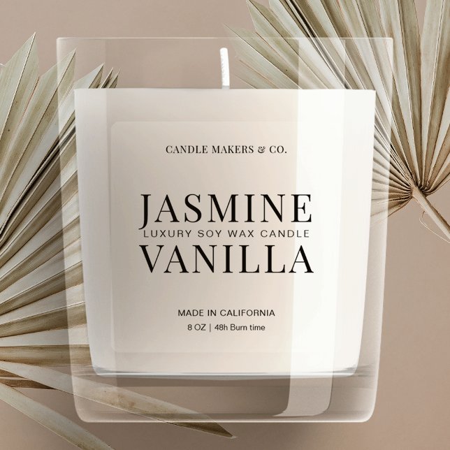 Durchsichtiges Minimalistisches, elegantes, klares Aufkleber (Translucent square candle label with fully editable text and colors)