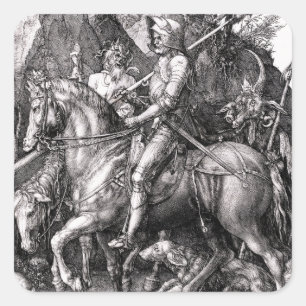 Durer Ritter-Tod und die Teufel-Aufkleber Quadratischer Aufkleber
