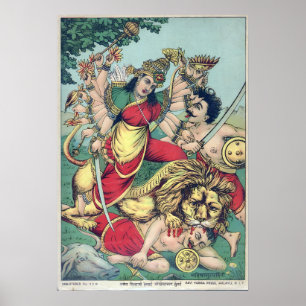 Durga, Besieger des Büffeldämons (Hindu-Mythologie Poster