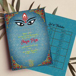 Durga Puja Navratri Bengali Aquamarin Golden Event Einladung