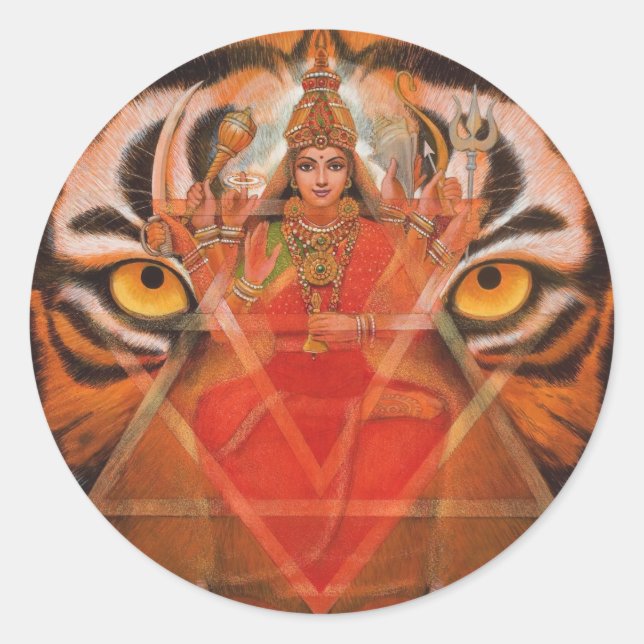 Durga & Tiger Runder Aufkleber (Vorderseite)