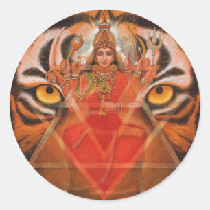 Durga & Tiger Runder Aufkleber