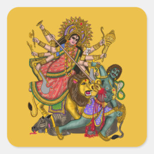 Durga tötet Mahishasura-Aufkleber Quadratischer Aufkleber