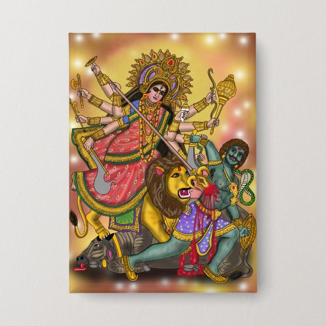 Durga tötet Mahishasura Knopf Button (Vorderseite)
