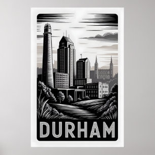 Durham North Carolina Schwarz-Weiß-Holzschnitt Poster