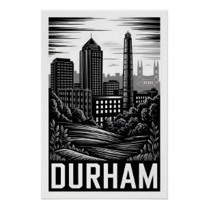 Durham North Carolina Schwarz-Weiß-Holzschnitt Poster