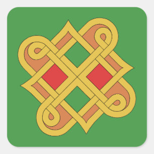 Durrow Knüpfarbeit 2016 Rot und Grün Quadratischer Aufkleber