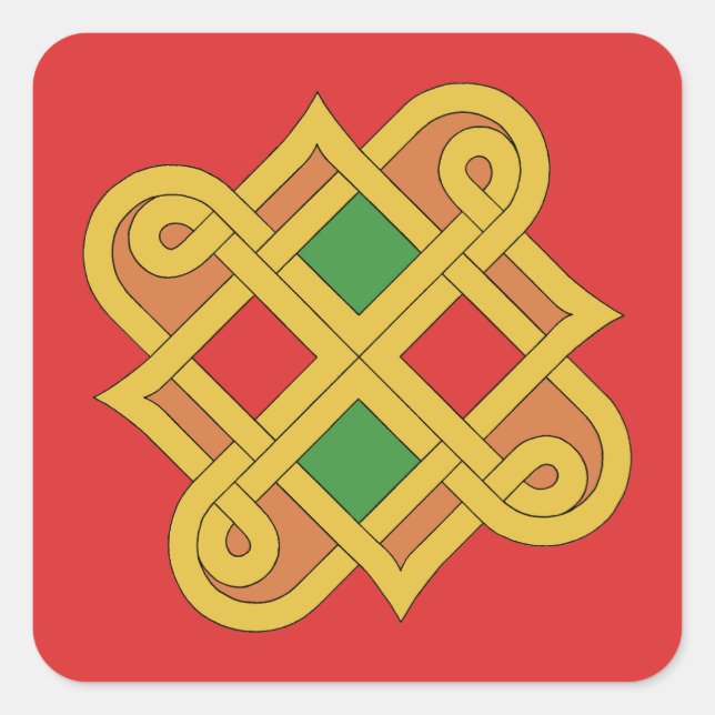 Durrow Knüpfarbeit 2016 Rot und Grün Quadratischer Aufkleber (Vorderseite)
