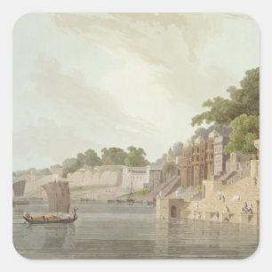 Dusasumade Gaut in Benares am Ganges, f Quadratischer Aufkleber