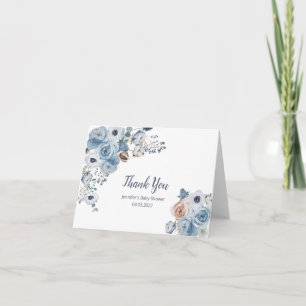 Dusche aus blauem Floral-Baby Dankeskarte