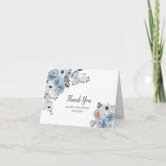 Dusche aus blauem Floral-Baby Dankeskarte