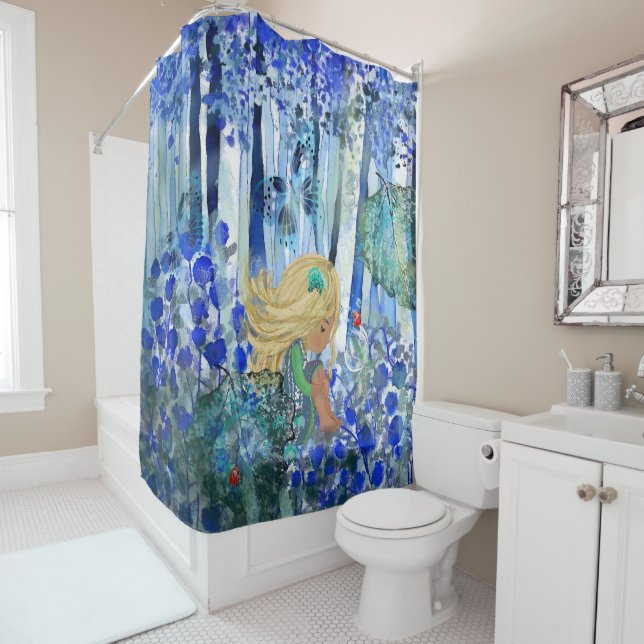 Dusche aus Blauwald mit Mädchenvorhang Duschvorhang (Beispiel)