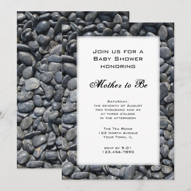 Dusche aus glattem Kies Baby Einladung (Vorne/Hinten)