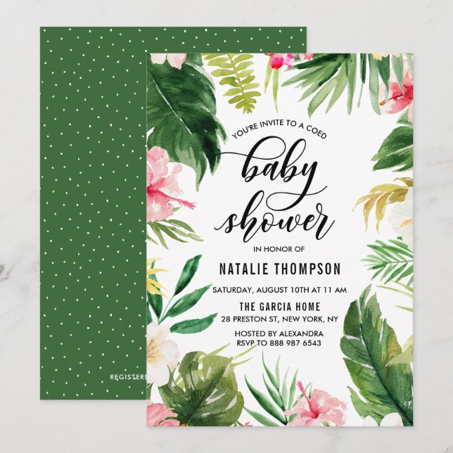 Dusche aus tropischem Flora-Rahmen-Babydusche Einladung (Vorne/Hinten)