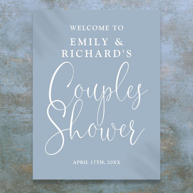 Dusche Blauer Paare Begrüßungszeichen Poster (Dusty Blue Couples Shower Welcome Sign)