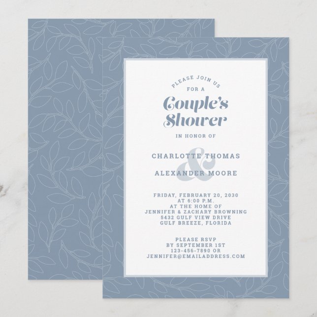 Dusche Couple Wedding Dusty Blue Modern Lässig Einladung (Vorne/Hinten)