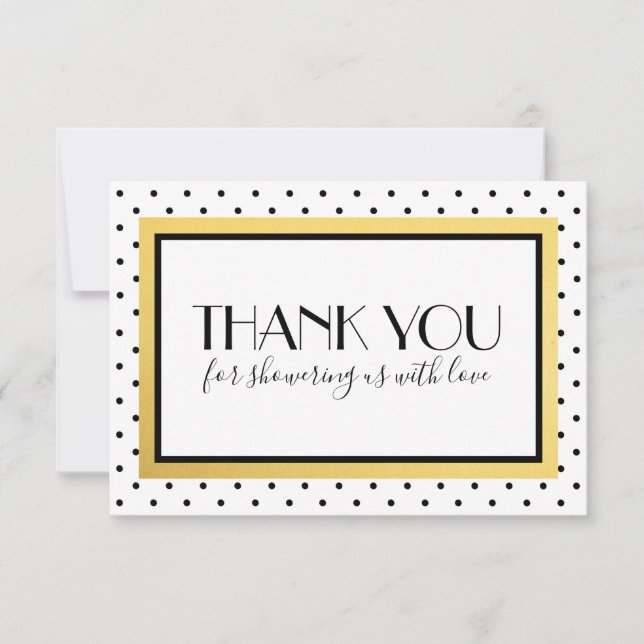 Dusche Danke Note Card, Schwarz-weiß Gold (Vorderseite)