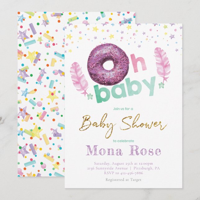 Dusche für Doughnut Baby Colorful Einladung (Vorne/Hinten)
