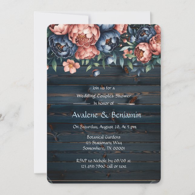 Dusche für Hochzeitskaffees aus Navy und Kupfer Einladung (Vorderseite)