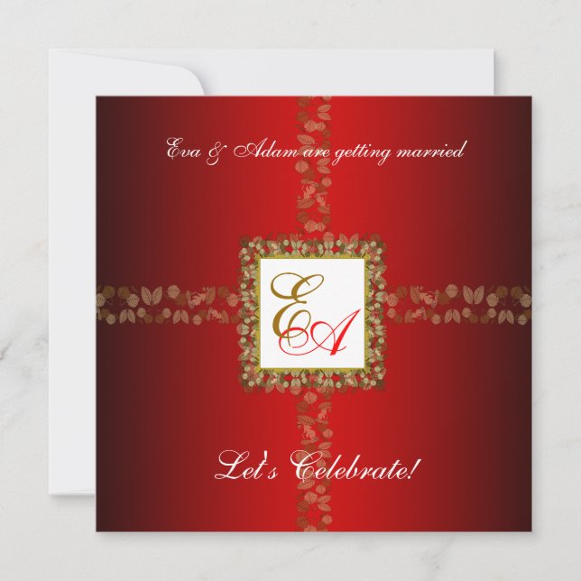 Dusche für Hochzeitspaare Einladung Red Gold Leaf (Vorderseite)