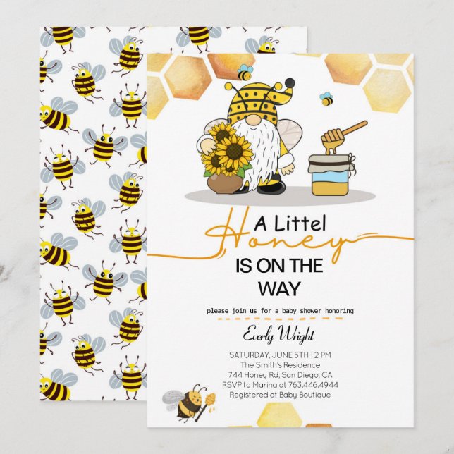 Dusche für kleine Honigbienen Einladung (Vorne/Hinten)
