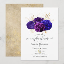 Dusche für lila, Royal Blue & Gold Blumenpaare Einladung