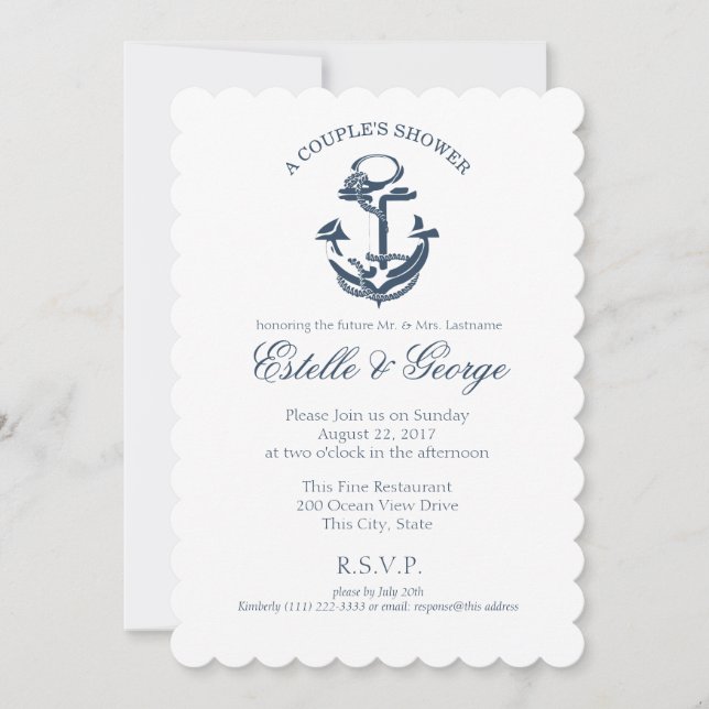 Dusche für Nautical Anchor Couple Einladung (Vorderseite)