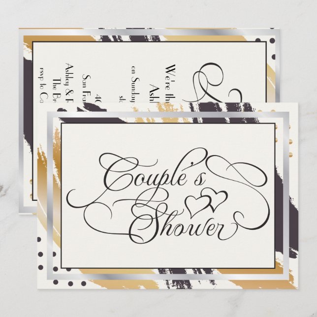 Dusche für Paar | Modern Paint Strokes Typografie Einladung (Vorne/Hinten)