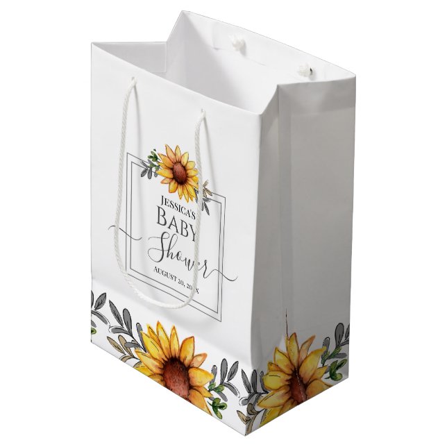 Dusche für Sonnenblumen Mittlere Geschenktüte (Vorderseite Schrägansicht)