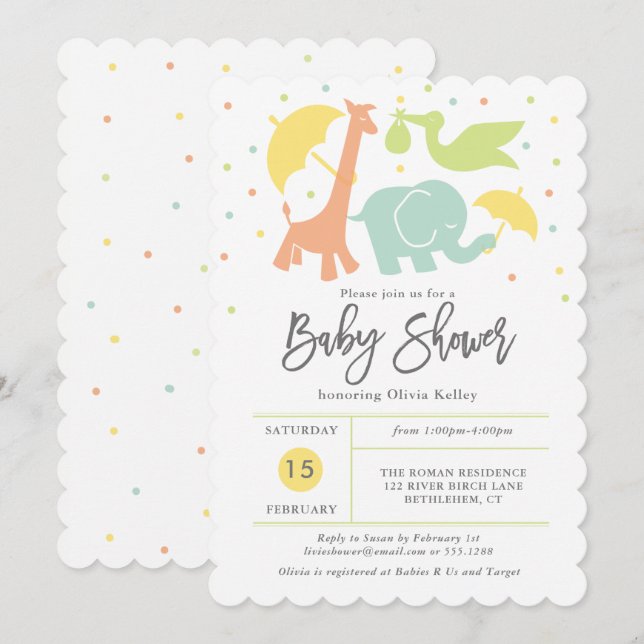 Dusche für tierisches Baby, neutrale Einladung für (Vorne/Hinten)
