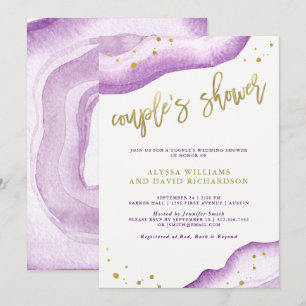 Dusche für Wasserfarben-Lavendel und Gold Geode-Pa Einladung