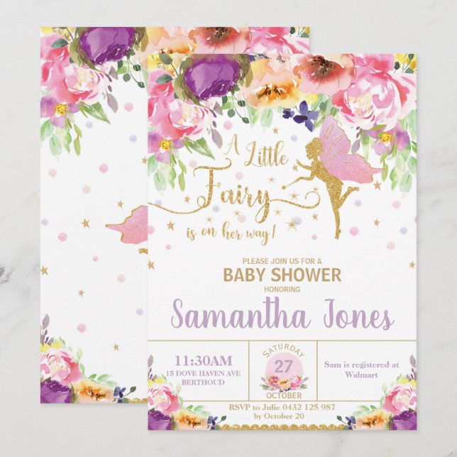 Dusche mit Babydusche zur Einladung Floral Baby Du (Vorne/Hinten)