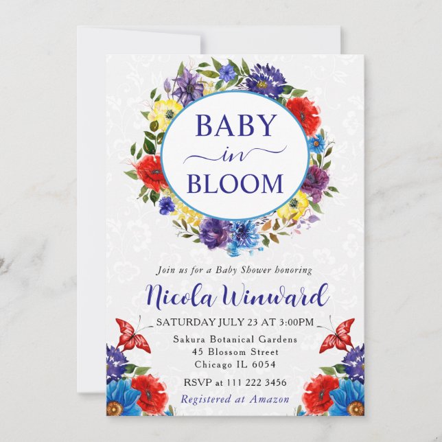 Dusche mit Blauer und Roter Wasserfarbe Einladung (Vorderseite)