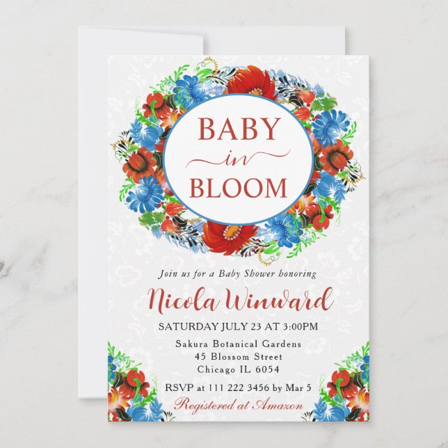 Dusche mit Blauer und Roter Wasserfarbe Einladung (Vorderseite)