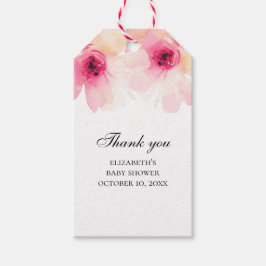 Dusche mit Blütenbaby. Danke. Pinke Blumen Geschenkanhänger