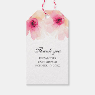Dusche mit Blütenbaby. Danke. Pinke Blumen Geschenkanhänger