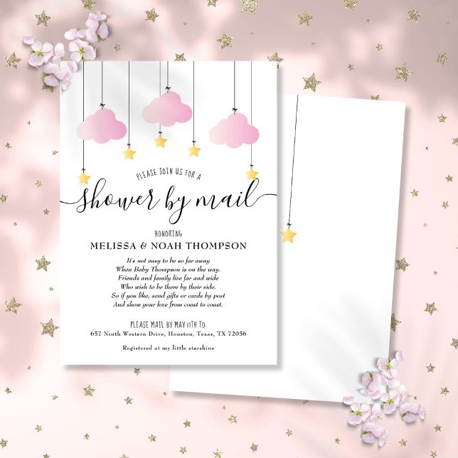 Dusche mit der Post Lange Entfernung Baby Girl Pin Einladung (Shower By Mail Long Distance Baby Girl Pink Invitation)