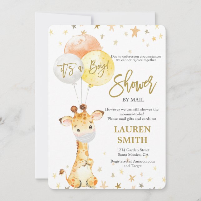 Dusche per Mail niedliche Giraffe Babydusche Einladung (Vorderseite)