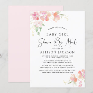 Dusche per Post Floral Pink Wasserfarben Baby Girl Einladung