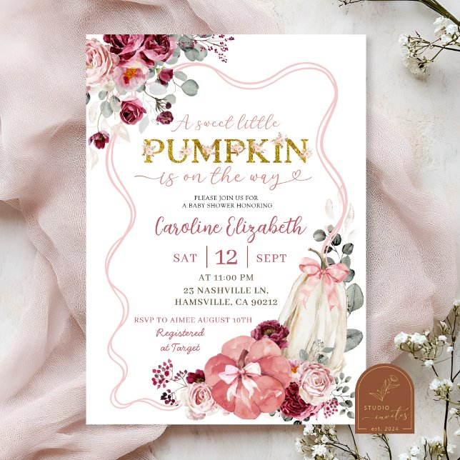 Dusche und Burgund Coquette Pumpkin Baby Dusche Einladung (Von Creator hochgeladen)