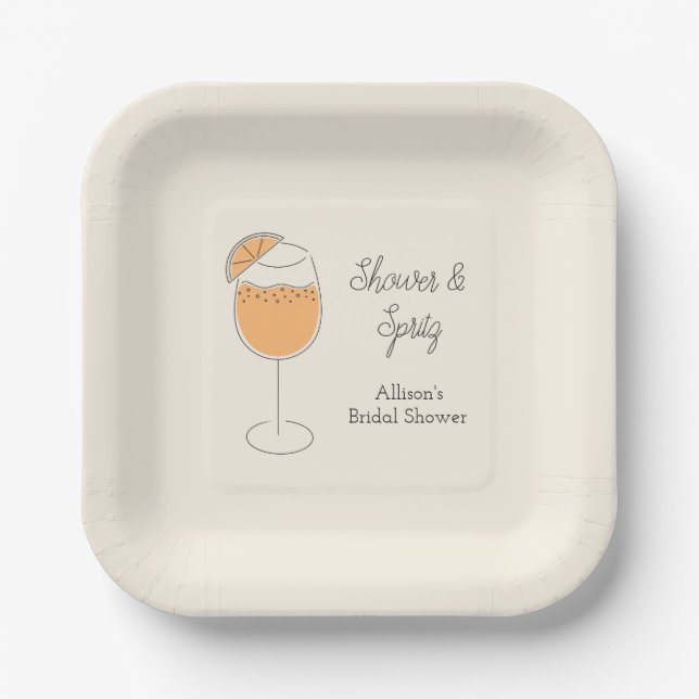 Dusche und Spritz Bubbly Cocktail Brautparty Pappteller (Vorderseite)