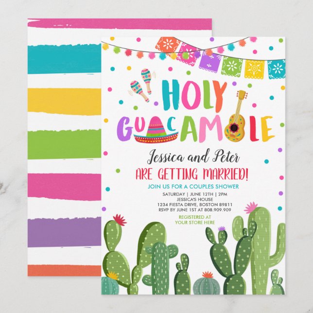 Dusche von Guacamole Fiesta Cactus Couples Einladung (Vorne/Hinten)
